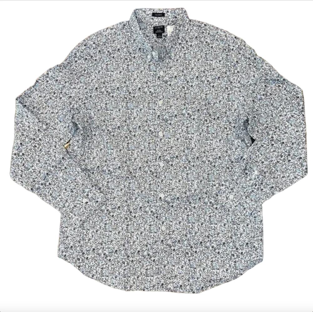NWT J. Crew Men's Navy & White Floral Flex Washed Long Sleeve Shirt -